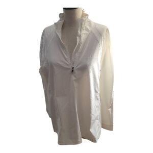 Athleta Advantage Poplin Top, White Quarter-Zip, Medium